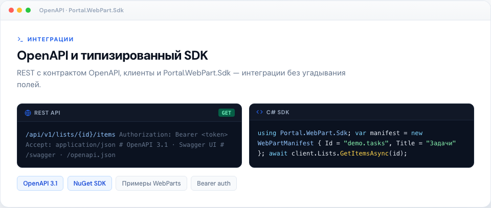 Понятное API и SDK в Portal