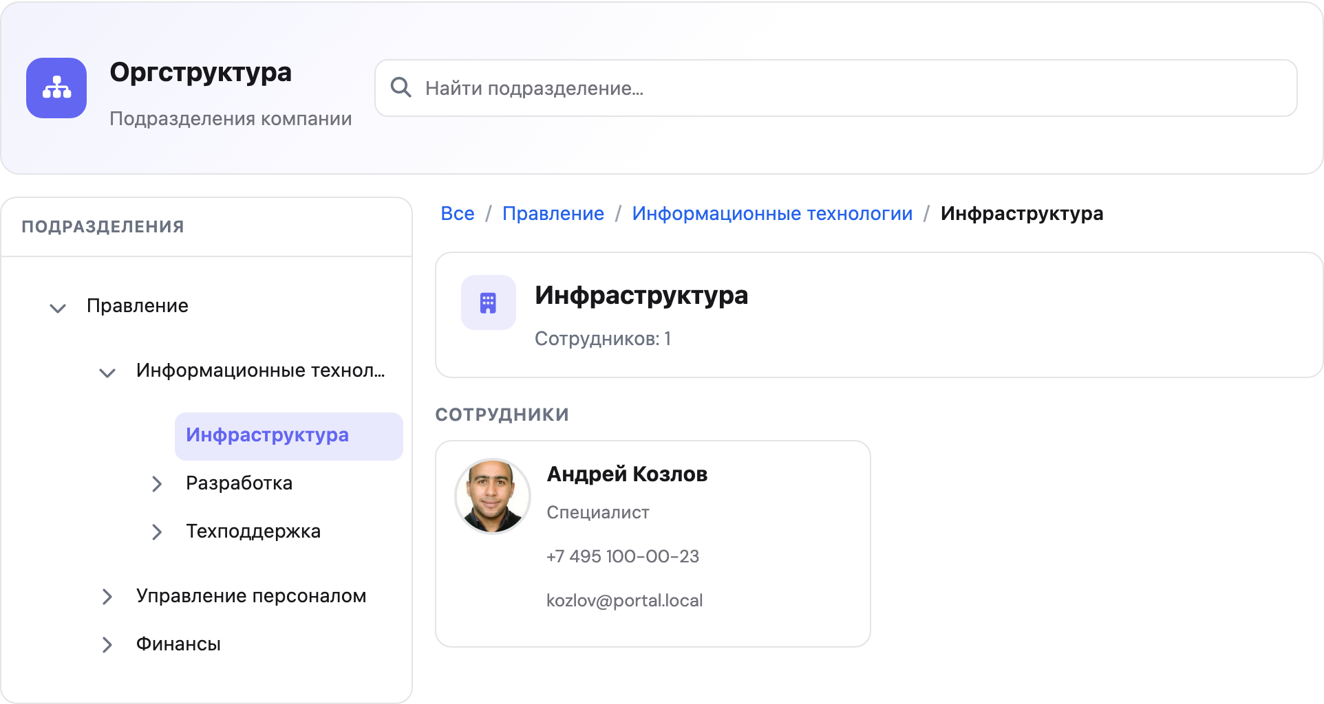 Скриншот модуля «Оргструктура»